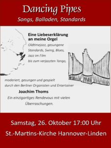 Plakat 26.10. Dancing Pipes mit Joachim Thoms