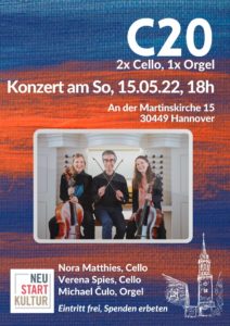 C2O 2x Cello, 1x Orgel - Konzertplakat 15.05.2022